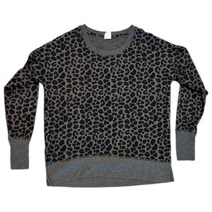 Avia Black and Gray Crew Neck Sweater Sweatshirt with Leopard Print Size Small